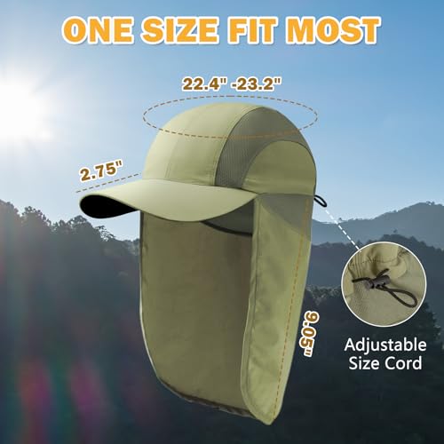 Image of Mens Sun Hat with Breathable Mesh Sun Hats for Men Sun Protection Fishing Hat with Neck Flap for Hiking Cycling