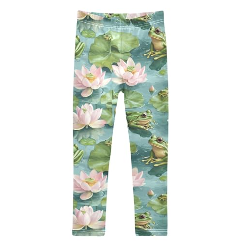 Boccsty Lotus Flowers Summer Watercolor Green Frogs Girls Leggings Kids Yoga Pants Dance Active Tights 4T