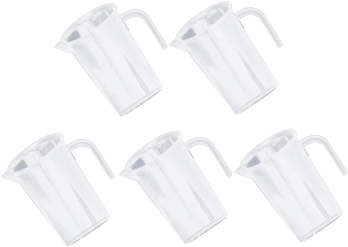 5pcs Kitchen Measuring Cups Plastic Graduated Containers for Baking Cooking Lightweight Liquid Measuring Jugs with Handle for DIY Milk Tea Coffee Beverage