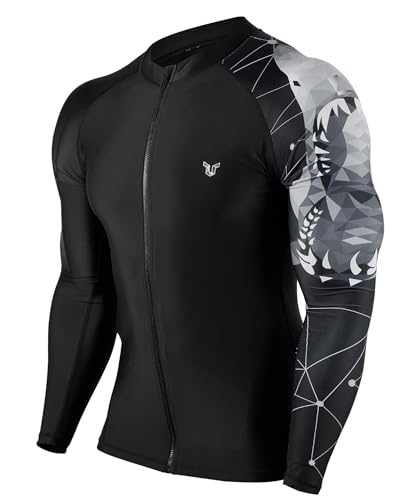 HUGE SPORTS Men's Swim Shirts Long Sleeve Zip Rash Guard UPF 50+