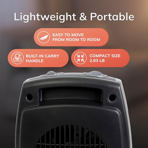 Lasko Portable Indoor Electric Ceramic Space Heater with Tip-Over Safety Switch, Overheat Protection and Thermostat, 2 Speeds, Safe for Home, 9.2 Inches, Dark Gray, 1500W, 754201