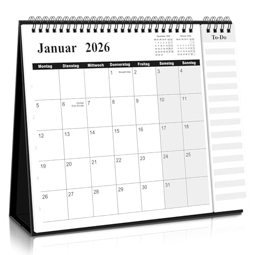 SKYDUE Tischkalender 2025 2026, Kalender Von Jul. 25 Bis Dez. 26, 2026 Tischkalender Zum Aufstellen, Monatskalender 2025 Mit Monatsansicht Abreißbarer Liste,27x23x7.8cm, Kalender Schuljahr (Schwarz)