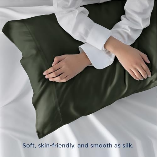 Bedsure Cooling Pillow Cases Standard Size, Rayon Derived from Bamboo Standard Pillowcases Set of 2, Breathable & Silky Soft Cool Bedding Pillow Cover with Envelope Closure, Olive Green, 20x26 Inches