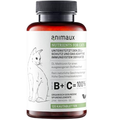 animaux® – nutrients for cats | Katzen-Vitamine zur Unterstützung des Immunsystems | Zink, Mangan, Selen, DL-Methionin | Unterstützt gesunde Haut und ein glattes, glänzendes Fell | 120 Tabs