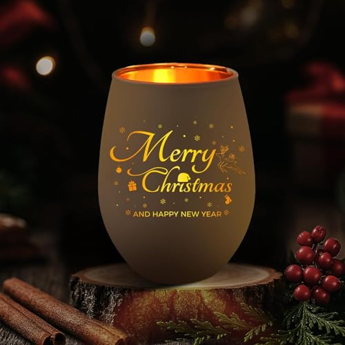 Portacandele natalizi, mini lanterne natalizie con incisione, motivo albero di Natale e renne, portacandele bianchi, per uso interno, esterno e giardino (Bianco-B)