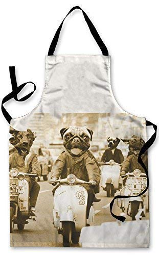 L&S PRINTS DOGS ON SCOOTER DESIGN 2 APRON KITCHEN BBQ COOKING PAINTING MADE IN YORKSHIRE