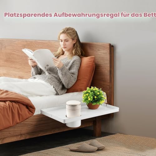 Lacusmall Nachttischregal Regal, Tablett Nachttisch Regal Bettablage zum Einhängen für Bett mit Kabelführung, Clip-On-Nachttisch… – Ansicht 2