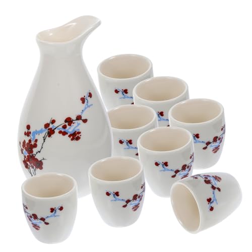 Mobestech Cerámica Sake Kettle Japonés Tetera Vintage con Botella y Tazas Pequeñas Reutilizable y Fácil de Limpiar Diseño para Té Vino o Bebidas Frías y Calientes