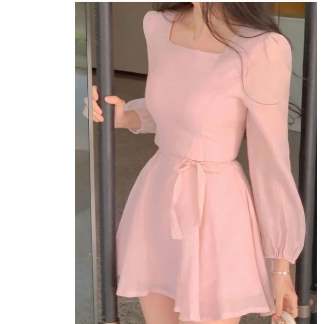 Square Neck Elegant Dress for Tall Women Puff Skirt Dress with Asymmetrical Design3