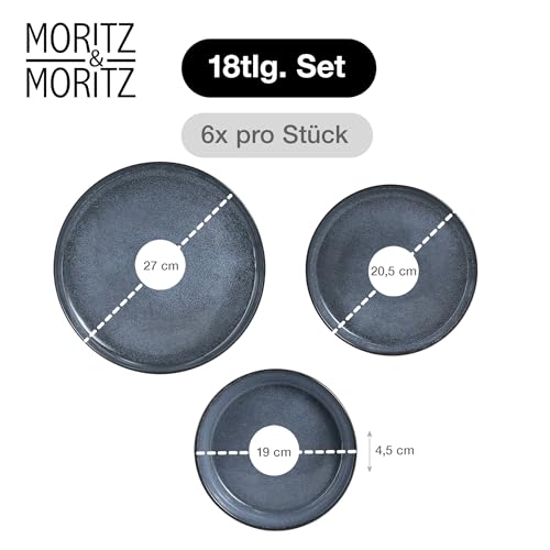 Moritz & Moritz VIDA Geschirrset 6 Personen Blau 18-tlg. - Modernes Porzellan Geschirr Set - Kratz-, Mikrowellen- & Spülmaschinenfest, Essgeschirr, Tafelservice, Kombiservice 6 Personen