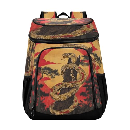 Chinese Snake Red Pine Cooler Backpack Leakproof Insulated Lunch Cooler Bag 30 Cans Camping Backpacks for Picnic Road Trip Beach