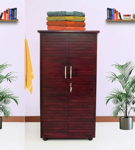 Image of Sheesham Wood Wardrobe with 2 Drawer and 5 Shelves Storage for Bedroom Wooden Almirah for Clothes for Living Room Bedroom Home, Solid Wood Furniture (Mahogany Finish)