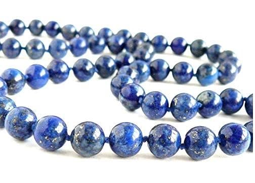 HI International Lapis lazuly necklace 8mm blue beaded necklaces for men Lapis lazuli jewelry Boyfriend gift idea Hand knotted dark blue necklace-image-35
