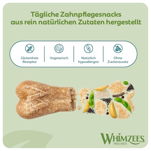 WHIMZEES Reisknochen, Kauknochen für große Hunde, Hundesnack zur Zahnpflege, Größe M/L, 9 Stück, ohne Zuckerzusatz, glutenfrei, natürlich, fettarm