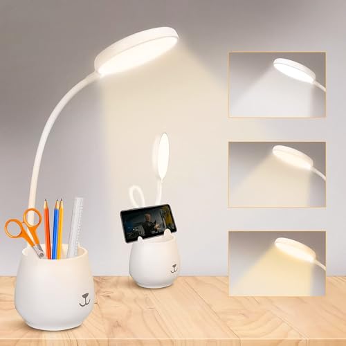 URAQT Lampe de Bureau de Porte-stylo, Tactile Lampe de Bureau à LED Dimmable avec 3 Modes D'éclairage & 24 LED, Protection des Yeux Lampe de Chevet Enfant...