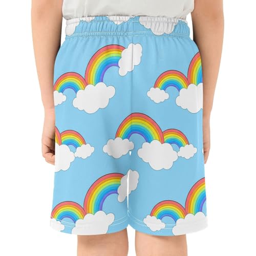 Colorful Rainbows Athletic Shorts with Zipper Pockets, Youth Boys Athletic Running Shorts for Summer3