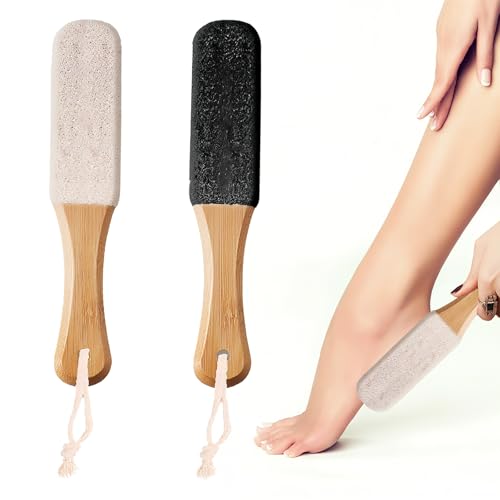 2 Pcs Foot Scrubber Hard Skin, Pumice Stone Exfoliating Pedicure Rasp, Foot File & Pumice Stone Pedicure Rasp - Ergonomic Wooden Handle, Scrubber for Removing Hard Dead Skin, Calluses (Black+White)