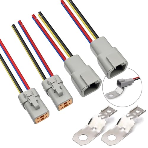 4 Pin DTP Connector Automotive Sealed Electric Plug, 4 Way Male Female Waterproof Connector Wire Harness DTP 4Pin with 12 AWG Cable Wire, for Car,Truck,Boats,LED Work Light(2 Pairs)