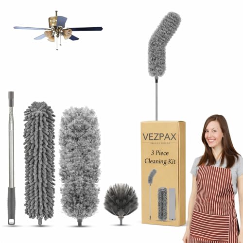Image of VEZPAX Fan Cleaner Brush Fan Cleaning Mop Microfiber Dust Cleaner Foldable Duster for Home Cleaning Microfiber Duster for Cleaning of Home,Kitchen,Car,Ceiling (3 in 1 Fan Duster)