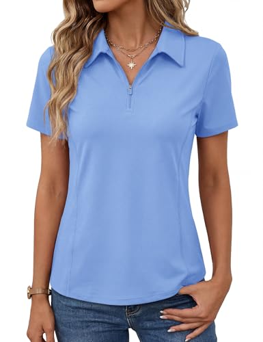 Image of LOMON Women's Short Sleeve Athletic Polo Shirt High Performance Stretch Quarter Zip Top for Golf Tennis