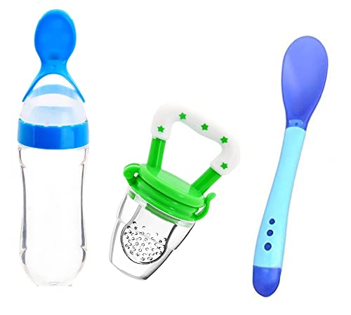Image of Baby Feeding Set All in One 1- Baby Food Fruit Nibbler 1- Baby Food Feeder 1- Baby Heat Sensor Feeding Spoon (Multicolor27)