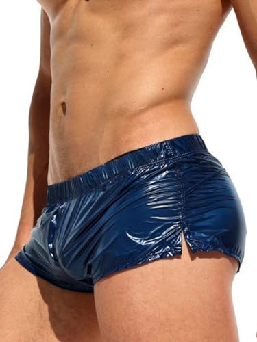 easyforever Men's Sexy Metallic Shiny Side Slit Shorts Low Rise Booty Shorts Swimwear Trunks