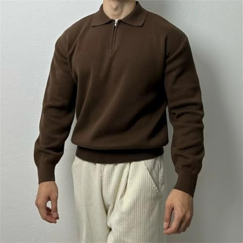 Men's Long Sleeve Pullover Solid Half Zipper Sweaters V-Neck Knitted Oversized Breathable Sweater2