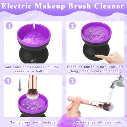 Image of MAYCREATE Electric Makeup Brush Cleaner Machine, Silicone Makeup Brush Cleaning Cup, Portable USB Automatic Spinner Cleaner for All Size Brushes