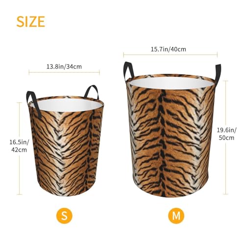 Image of Tiger Animal Texture Round Laundry Hamper Storage Basket Toys Clothes Organizer Bin For Home Bathroom Bedroom Dorm Nursery, 38l