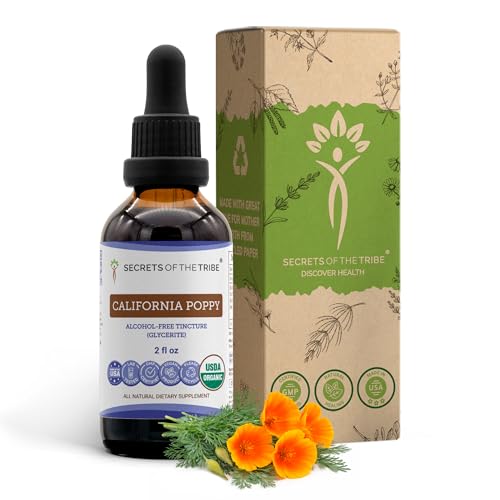Secrets of the Tribe California Poppy Tincture Alcohol-Free Liquid Extract USDA Organic California Poppy (Eschscholzia Californica) Dried Root (2 FL OZ)