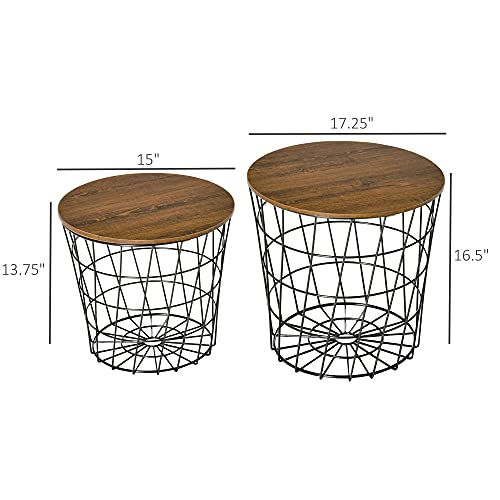 Homcom End Tables Set Of 2, Nesting Tables With Storage, Round Accent Side Tables With Removable Top For Living Room, Bedroom, Black/Brown #TOP2