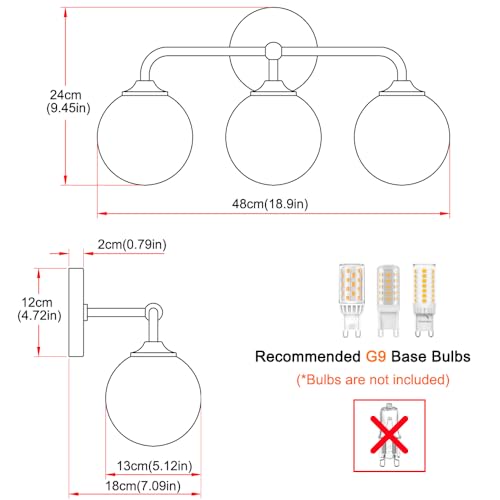 Image of Elagant Modern Brushed Nickel Bathroom Vanity Lights, 3-Lights Bathroom Light Fixtures with Milky White Globe Glass Shade, Bathroom Wall Sconces Light over Mirror Dressing Table Bedroom Living Room