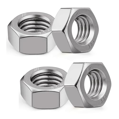 304 Stainless Steel Hex Nuts (1/4"-20, 4-Pack), Heavy-Duty & Rust-Proof Nut, Secure Fastening Design Standard Coarse Thread Hardware Built for Outdoor, Automotive Industrial Repairs