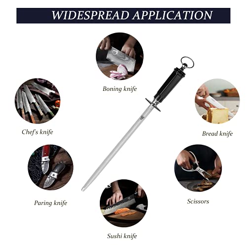 Mitsumoto Sakari 12 Inch Japanese Diamond Honing Steel, Professional High Carbon Round Knife Sharpener Rod, Kitchen Knife Sharpeners For Chef Knives, Honing Knife Blades, Pruning Shears #TOP3