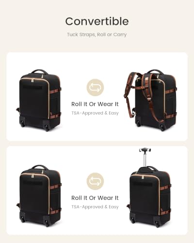 Image of LOVEVOOK Rolling Backpack with Wheels, Carry On Luggage for Women Men, 17 Inch Wheeled Travel Backpack 57L Water Resistant, Flight Approved Underseat Luggage Trolley Bag for Business Overnight