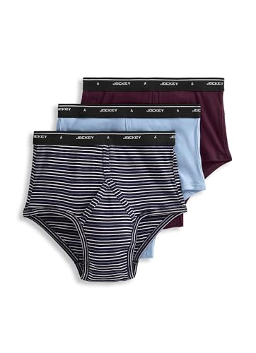Jockey Men's Underwear Classic Full Rise Brief - 3 Pack, Navy Scholastic Stripe/Shower/Deep Sangria, 40