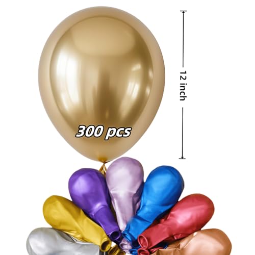 Image of 300 Pcs Metallic Chrome Balloons 12 Inch Colorful Party Balloon for Wedding Baby Shower Christmas Birthday Party Decoration
