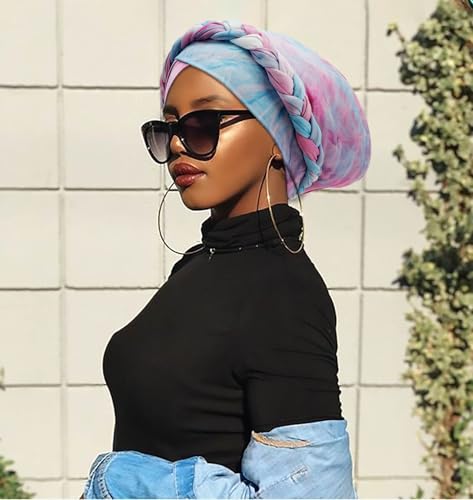 Image of DRESHOW African Women Turban Caps Beanie Twist Headscarf Pre-Tied Twisted Braid Headwraps for Women Chemo Cancer Cap