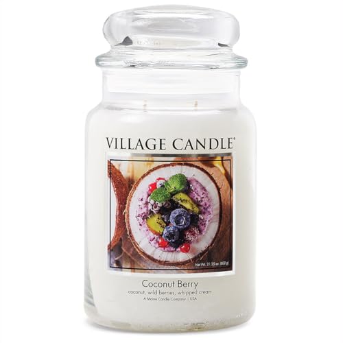 Village Candle Bougie parfumée dans un pot en verre (grande) avec technologie à 2 mèches à la baie de noix de coco