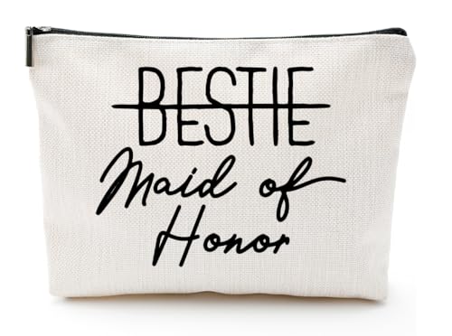 Bestie Maid of Honor Canvas Makeup Bag – Bridesmaid Proposal Gift, Personalized Wedding Gift, Bridal Party Accessories, Makeup Pouch for Maid of Honor, Bridesmaids, and Wedding Gifts