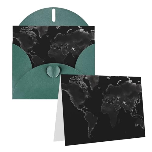 LHDGBNV 空白のグリーティングカード 4インチ x 6インチ サンキューカード 封筒付き ノートカード ブラック 世界地図 あらゆる機会カード クリスマス ホリデー 誕生日 卒業 記念日 ダークグリーン
