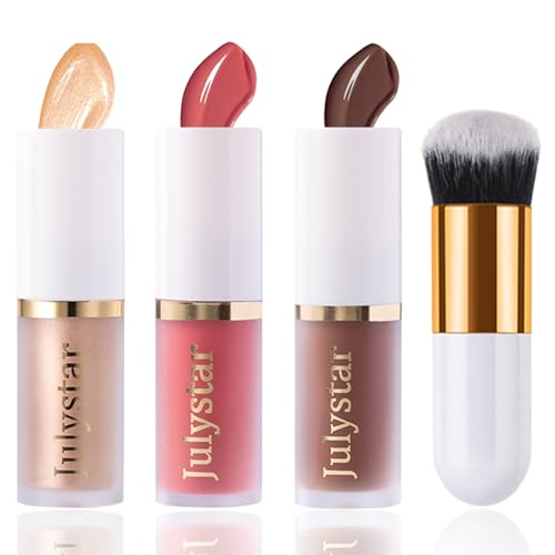 3 Pack Liquid Contour & Highlighter & Blush with Brush, Liquid Contour Bronzer Blush Stick Beauty Wand for Cheeks Eyes Lips Face, Long Lasting Waterproof Highlighter for All Skin Type (Set B) 3 Pack Liquid Contour & Highlighter & Blush with Brush, Liquid Contour Bronzer Blush Stick Beauty Wand for Cheeks Eyes Lips Face, Long Lasting Waterproof Highlighter for All Skin Type (Set B)