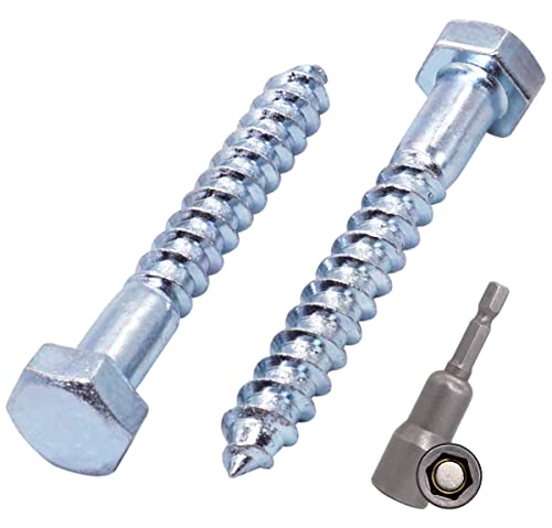 SKIR'CO (35 pcs) DIN 571 Zinc Plated Steel Hexagon Wood Screws M8 x 60 mm, Coach Screws, Hex Screw, Lag Bolts (With Magnetic Hex Bit)