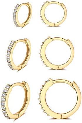 Silver Huggie Hoop Earrings for Women, 3 Pairs Tiny Hypoallergenic Sterling Silver Cartilage Hoops | 14k Gold Small Cubic Zirconia Cuff Earrings Mini Piercing Jewelry for Girls Men Teen (6/8/10/12mm)