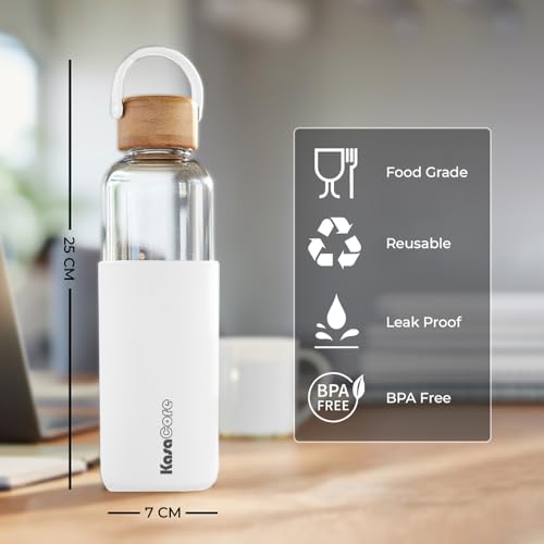 Image of Premium Borosilicate Glass Water Bottle with 500 ml | Silicone Sleeve Bamboo Lid | BPA Free Design | Ideal for camping, Busy Office days, Yoga Sessions & Travel use | Leak-Proof Cap