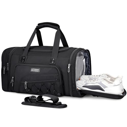 WITZMAN Duffle Bag for Men Nylon Large Gym Weekender Bag with Shoe Compartment Expandable Overnight Bag Carry on Bag (B695 Black)