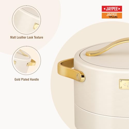 Image of JAYPEE Luxura Inner Stainless Steel Serving Casserole Set of 3 Elegance Unique Design PU Insulated 100% Food Grade with Lockable Lid, Chrome Plated Handle Hot Case |1500, 2000, 2500 ml, Ivory