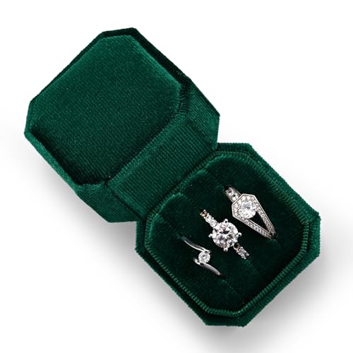 3 Slots Ring Box Velvet Ring Gift Box Wedding Day For Proposal, Engagement, Wedding,Mother's Day, Valentine's Day (Green)