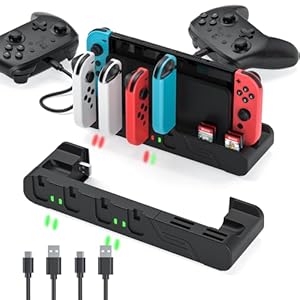 Switch Controller Charger Dock Compatible with Nintendo Switch & Switch OLED Model Joycons, MLIFEMFUL Switch Joycon Charging Dock Charges up to 6pcs Joycon with Game Card Storage Joycon Charger Stand