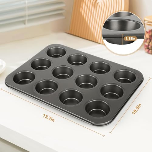 2 Pack Muffin Pan Set,12 Cup Nonstick Carbon Steel Cupcake Pan with 100 Liners,Standard Muffin Tin for Cupcakes and Baking Supplies - Thumbnail 5
